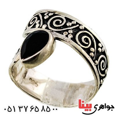 انگشتر عقیق سیاه (اونیکس) زنانه درشت مدل پیچک _کد:9362