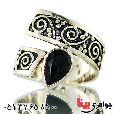 انگشتر عقیق سیاه (اونیکس) زنانه درشت مدل پیچک _کد:9362