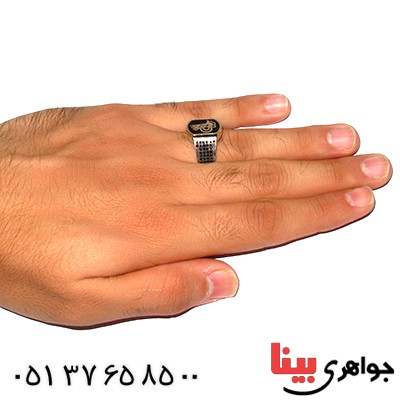 انگشتر میناکاری مردانه دور طلایی میکروستینگ با طرح بسم الله _کد:9367