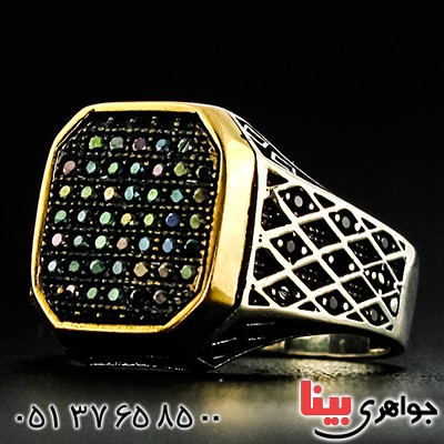 انگشتر مردانه درشت میکروستینگ با نگین اونیکس _کد:9369