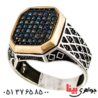 انگشتر مردانه درشت میکروستینگ با نگین اونیکس _کد:9369