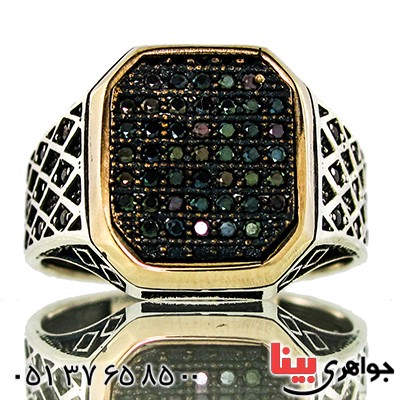انگشتر مردانه درشت میکروستینگ با نگین اونیکس _کد:9369