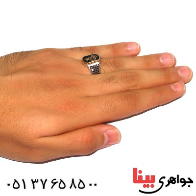 انگشتر میناکاری مردانه دور طلایی میکروستینگ با طرح بسم الله درخشان _کد:9375