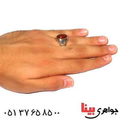 انگشتر عقیق قرمز مردانه درشت مدل پارسین _کد:9378