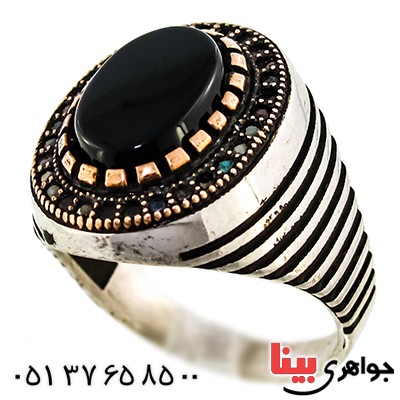 انگشتر عقیق سیاه (اونیکس) مردانه مدل بهتاش _کد:9384