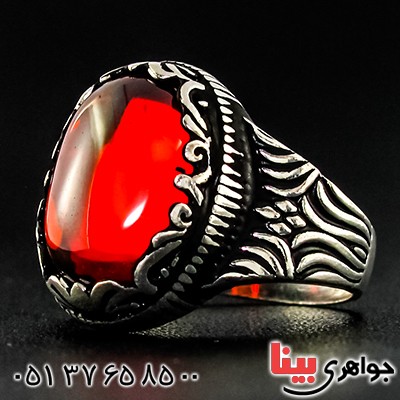 انگشتر نگین کریستال قرمز مردانه درشت مدل شعله _کد:9385