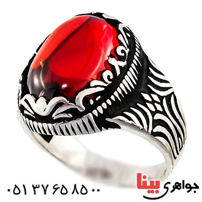 انگشتر نگین کریستال قرمز مردانه درشت مدل شعله _کد:9385