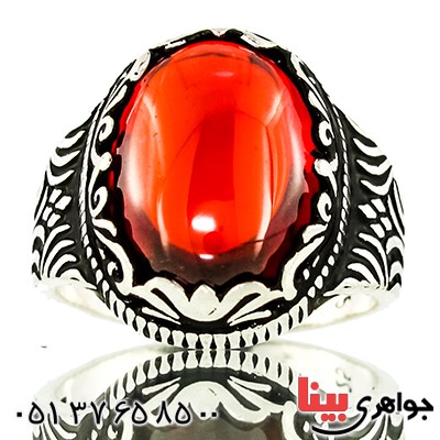 انگشتر نگین کریستال قرمز مردانه درشت مدل شعله _کد:9385