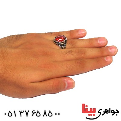 انگشتر نگین کریستال قرمز مردانه درشت مدل شعله _کد:9385