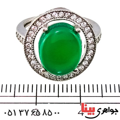 انگشتر عقیق سبز درشت زنانه مدل چترا _کد:9388