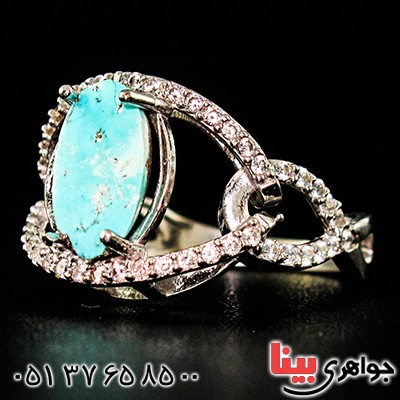 انگشتر فیروزه نیشابوری زنانه درشت مدل ویرا _کد:9393