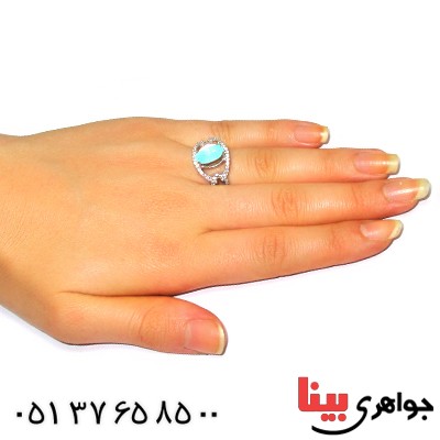 انگشتر فیروزه نیشابوری زنانه درشت مدل ویرا _کد:9393