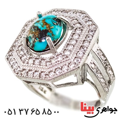 انگشتر فیروزه نیشابوری زنانه درشت سلطنتی مدل نیلا _کد:9399