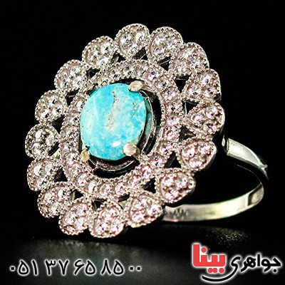 انگشتر فیروزه نیشابوری زنانه درشت مدل شمسه _کد:9406