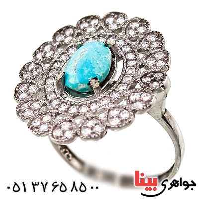 انگشتر فیروزه نیشابوری زنانه درشت مدل شمسه _کد:9406