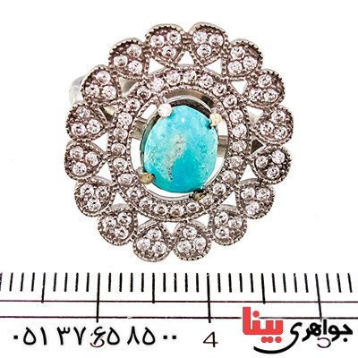 انگشتر فیروزه نیشابوری زنانه درشت مدل شمسه _کد:9406