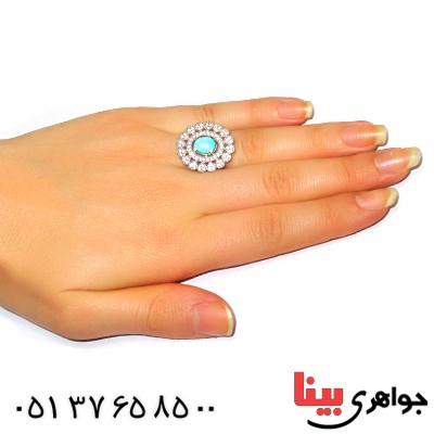 انگشتر فیروزه نیشابوری زنانه درشت مدل شمسه _کد:9406