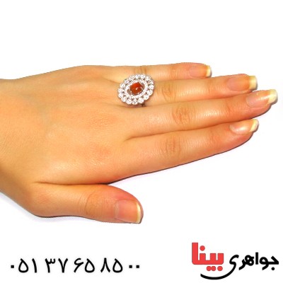 انگشتر عقیق یمنی زنانه درشت مدل شمسه _کد:9412
