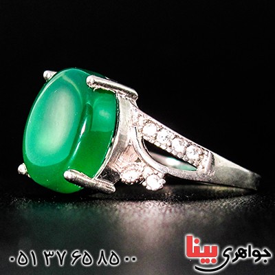 انگشتر عقیق سبز درشت زنانه مدل سنبل _کد:9418