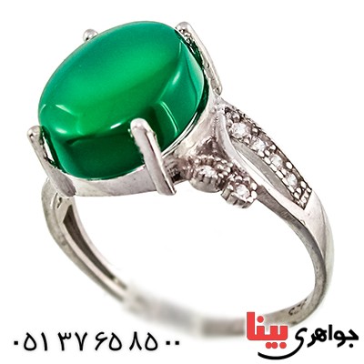 انگشتر عقیق سبز درشت زنانه مدل سنبل _کد:9418