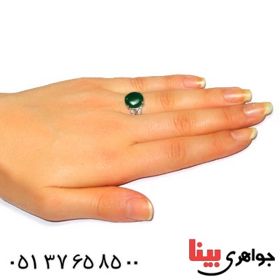 انگشتر عقیق سبز درشت زنانه مدل سنبل _کد:9418