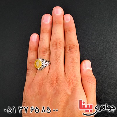 انگشتر یاقوت زرد عالی مردانه اسلیمی یا علی مدد _کد:9432