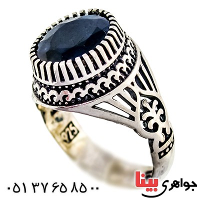 انگشتر یاقوت کبود مردانه اسلیمی _کد:9446