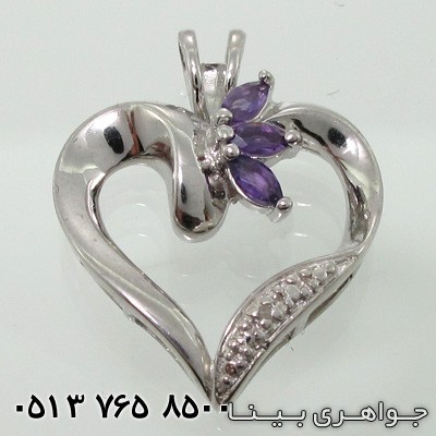 گردنبند آمتیست طرح قلب سه نگین