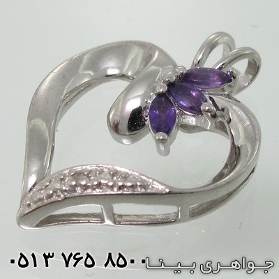 گردنبند آمتیست طرح قلب سه نگین