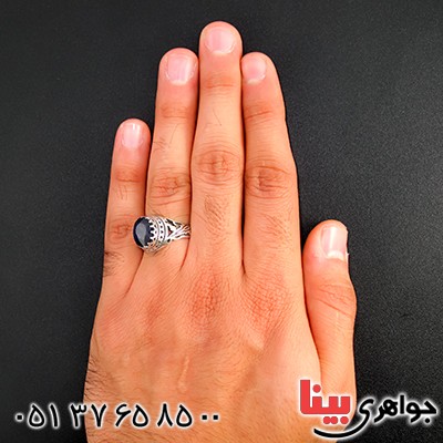 انگشتر یاقوت کبود مردانه مدل اسلیمی _کد:9456
