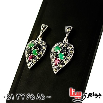 سرویس چند جواهر یاقوت و زمرد زنانه مارکازیتی درجه یک تایلندی مدل برگ _کد:9462