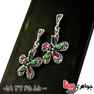 سرویس چند جواهر یاقوت و زمرد زنانه  مارکازیتی درجه یک تایلندی مدل گلناز _کد:9463