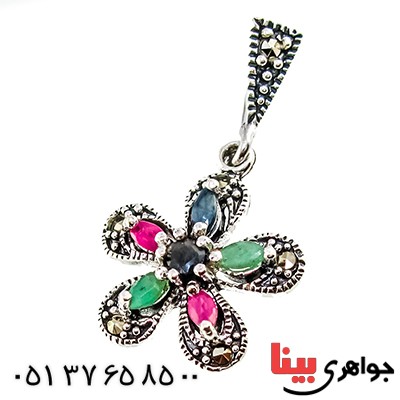 سرویس چند جواهر یاقوت و زمرد زنانه  مارکازیتی درجه یک تایلندی مدل گلناز _کد:9463