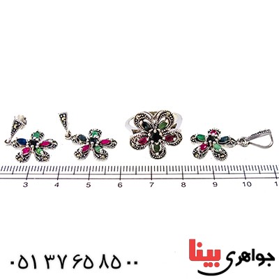 سرویس چند جواهر یاقوت و زمرد زنانه  مارکازیتی درجه یک تایلندی مدل گلناز _کد:9463