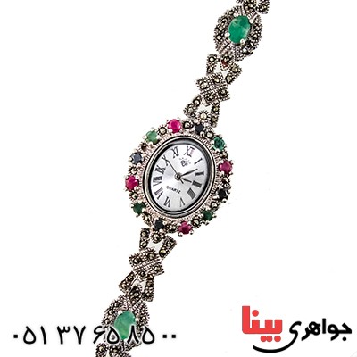 ساعت چند جواهر یاقوت و زمرد زنانه مارکازیت درجه یک تایلندی _کد:9464