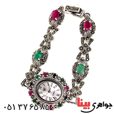 ساعت چند جواهر یاقوت و زمرد زنانه مارکازیت درجه یک تایلندی _کد:9464