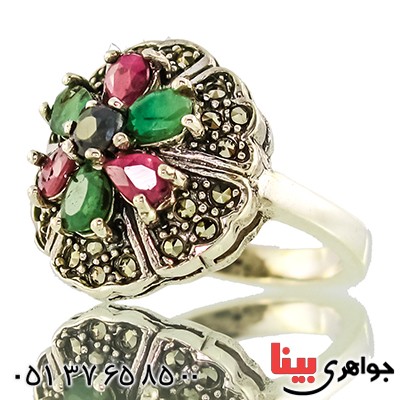 سرویس چند جواهر زمرد و یاقوت زنانه مارکازیت درجه یک تایلندی مدل شکوفه _کد:9467