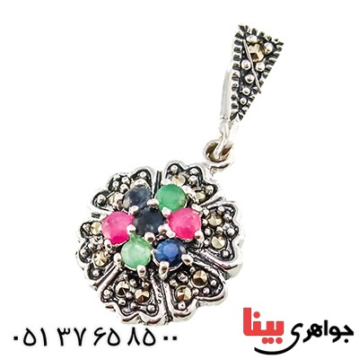 سرویس چند جواهر زمرد و یاقوت زنانه مارکازیت درجه یک تایلندی مدل شکوفه _کد:9467