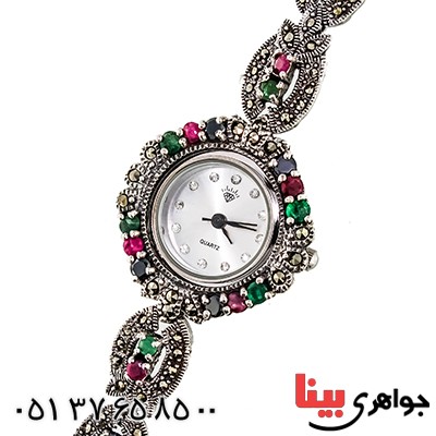 ساعت چند جواهر یاقوت و زمرد زنانه  مارکازیت درجه یک تایلندی _کد:9468