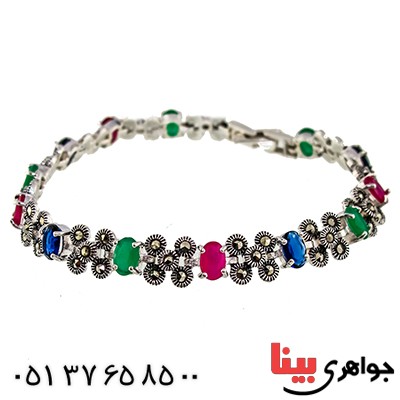 دستبند چند جواهر یاقوت و زمرد زنانه مارکازیت درجه یک تایلندی مدل شوکا _کد:9473