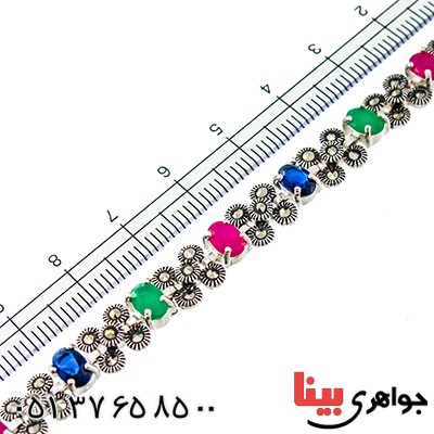 دستبند چند جواهر یاقوت و زمرد زنانه مارکازیت درجه یک تایلندی مدل شوکا _کد:9473