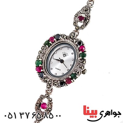 ساعت چند جواهر یاقوت و زمرد زنانه مارکازیت درجه یک تایلندی _کد:9475