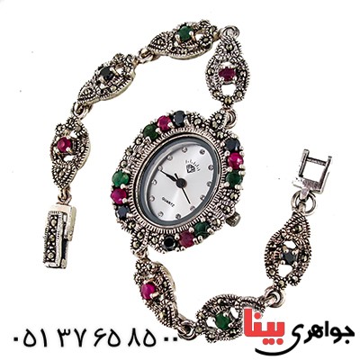 ساعت چند جواهر یاقوت و زمرد زنانه مارکازیت درجه یک تایلندی _کد:9475