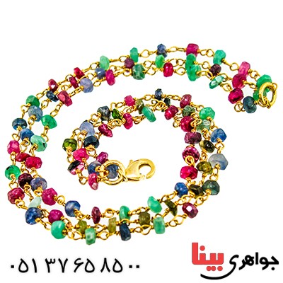 دستبند چند جواهر یاقوت، زمرد و زبرجد زنانه مدل مهرسا _کد:9476