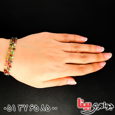 دستبند چند جواهر یاقوت، زمرد و زبرجد زنانه مدل مهرسا _کد:9476