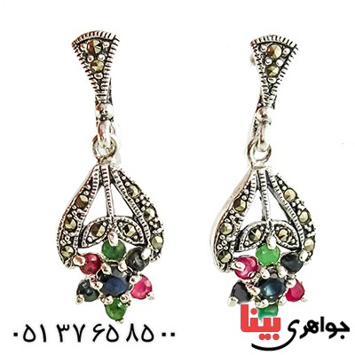 سرویس چند جواهر یاقوت و زمرد زنانه درشت مارکازیت درجه یک تایلندی _کد:9484