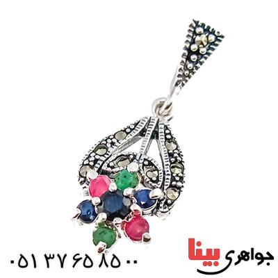 سرویس چند جواهر یاقوت و زمرد زنانه درشت مارکازیت درجه یک تایلندی _کد:9484