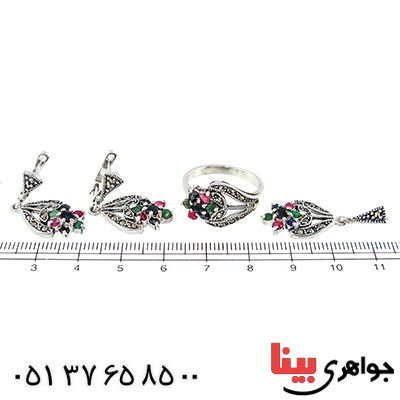 سرویس چند جواهر یاقوت و زمرد زنانه درشت مارکازیت درجه یک تایلندی _کد:9484