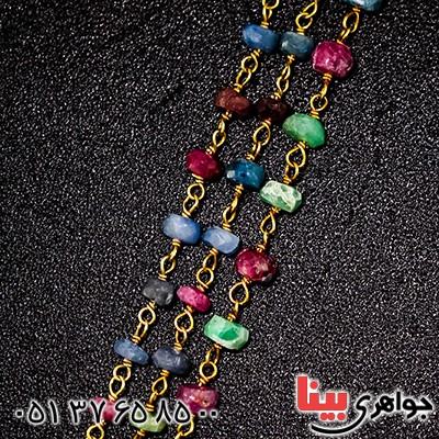دستبند چند جواهر یاقوت و زمرد زنانه درشت مدل شیفته _کد:9487