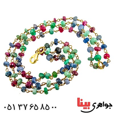 دستبند چند جواهر یاقوت و زمرد زنانه درشت مدل شیفته _کد:9487